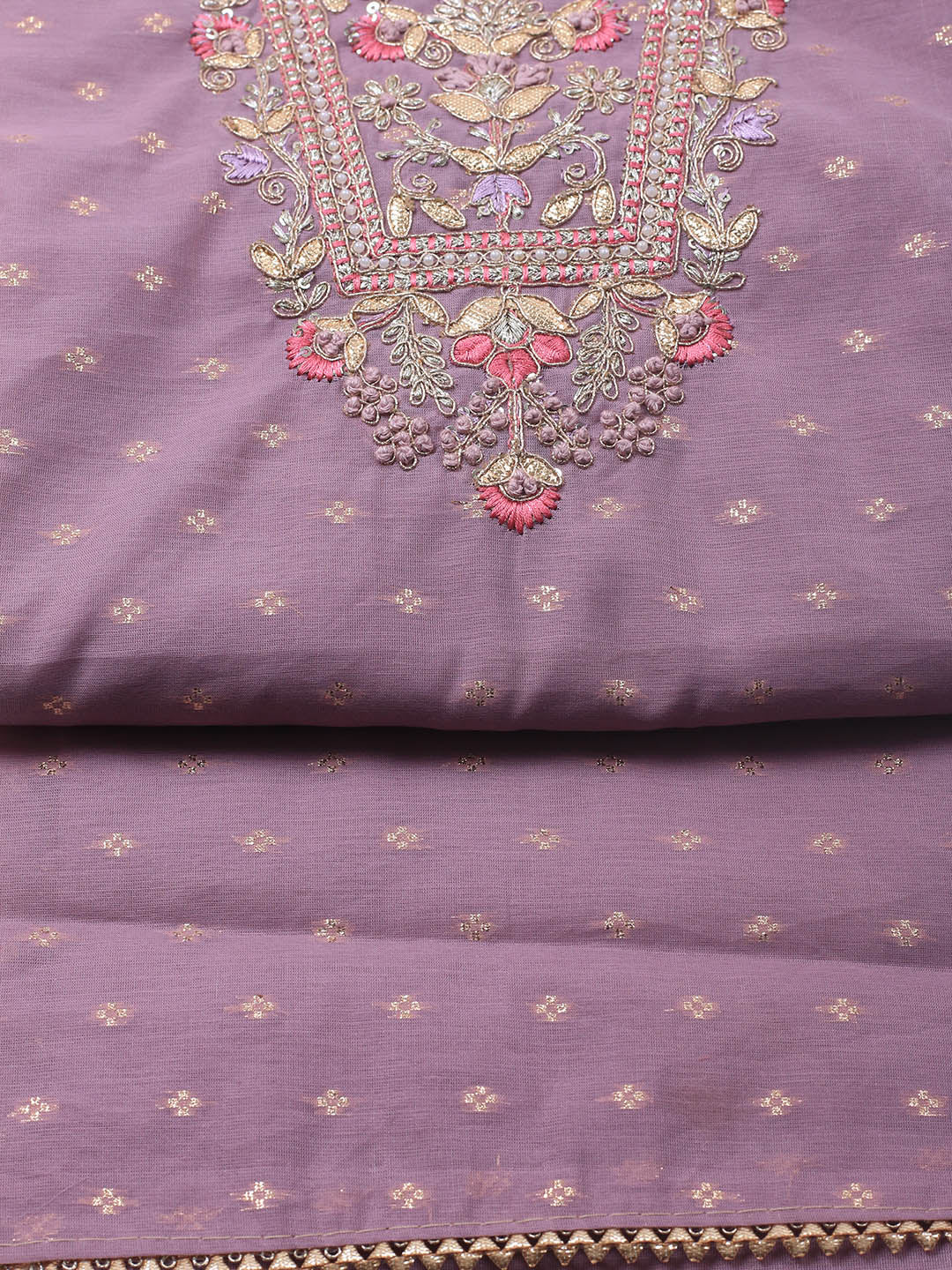 Neck Embroidery Chanderi Unstitched Suit With Dupatta