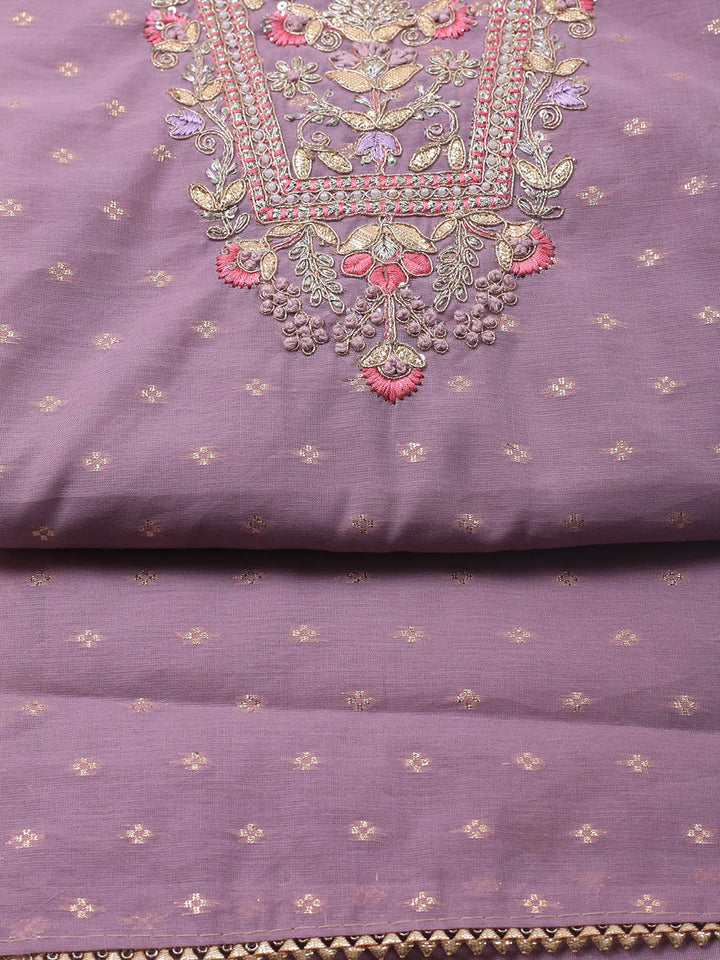 Neck Embroidery Chanderi Unstitched Suit With Dupatta