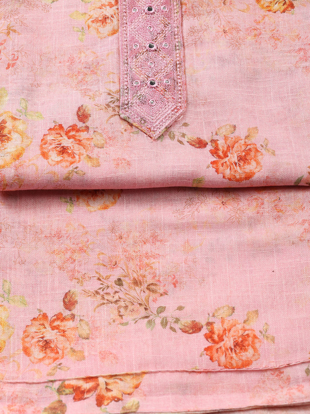 Floral Printed Linen Unstitched Suit With Dupatta