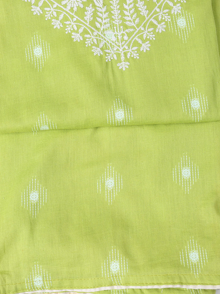 Neck Embroidered Cotton Blend Unstitched Suit Piece With Dupatta