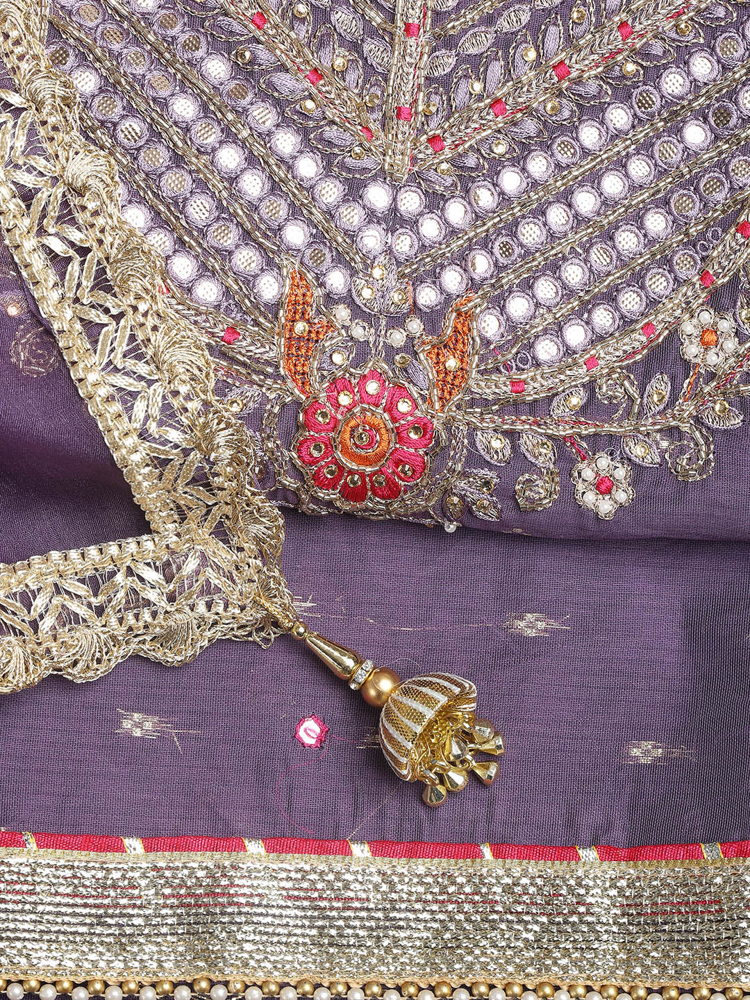Neck Embroidery Chanderi Unstitched Suit With Dupatta