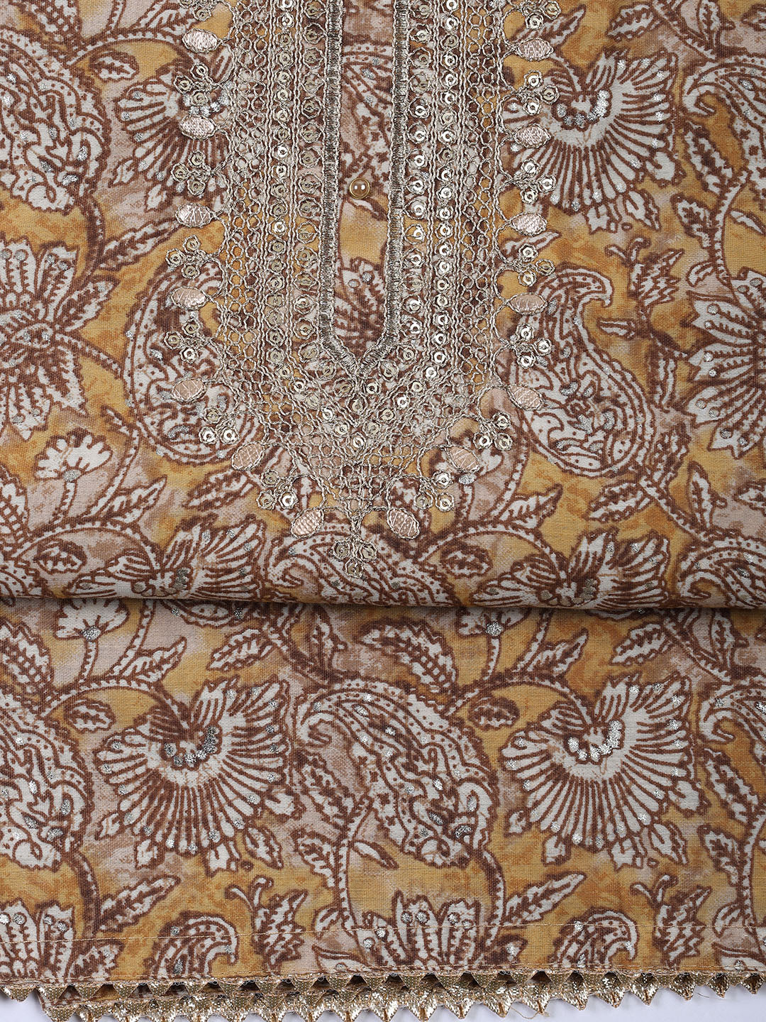 Neck Embroidered Cotton Blend Unstitched Suit With Dupatta