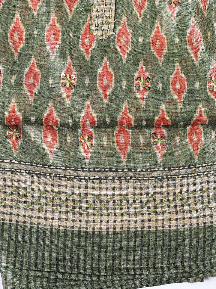 Kantha Work Chanderi Unstitched Suit With Dupatta