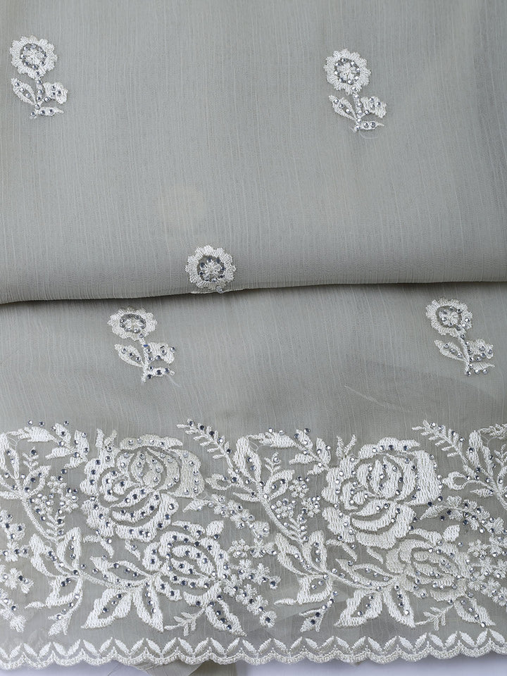 Embroidered Organza Unstitched Suit With Dupatta