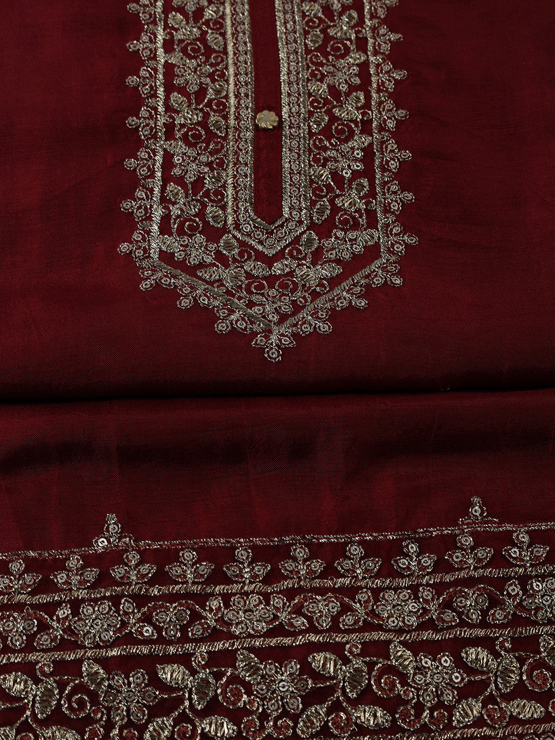 Neck Embroidered Chanderi Unstitched Suit With Dupatta