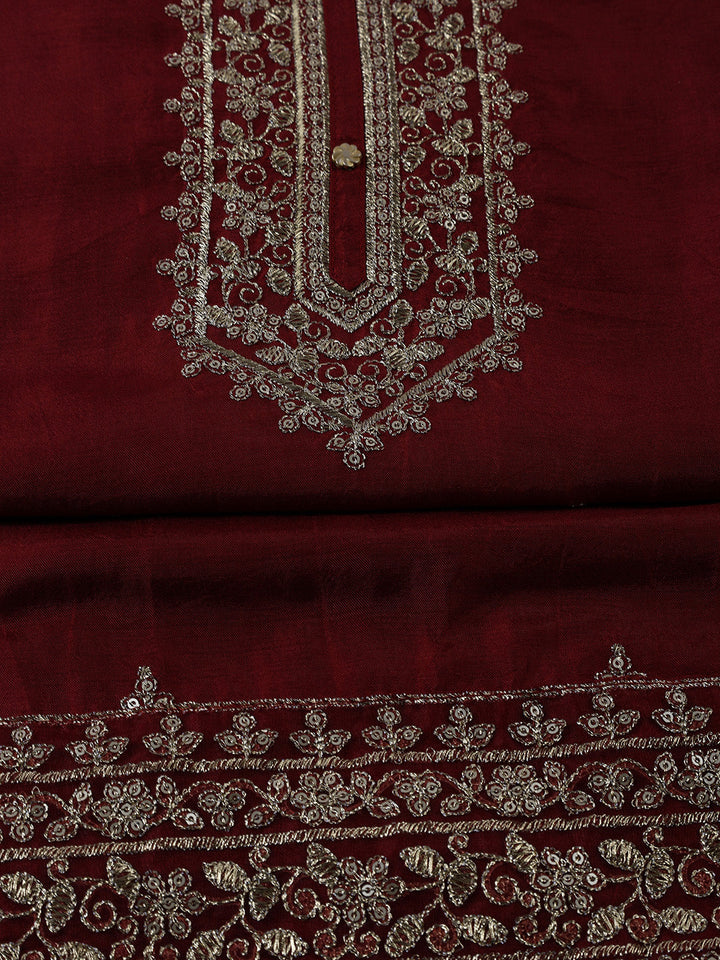 Neck Embroidered Chanderi Unstitched Suit With Dupatta