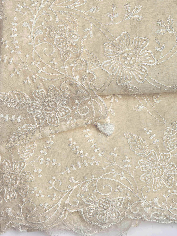 Embroidered Chanderi Unstitched Suit With Dupatta