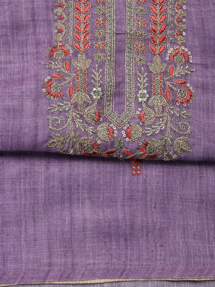 Neck Embroidered Cotton Blend Unstitched Suit With Dupatta