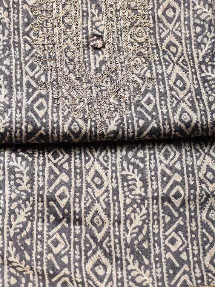 Neck Embroidered Cotton Blend Unstitched Suit Piece With Dupatta