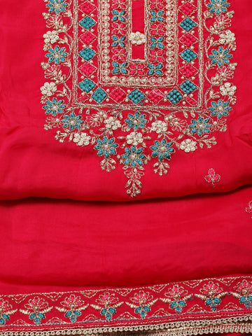 Neck Embroidered Organza Unstitched Suit Piece With Dupatta