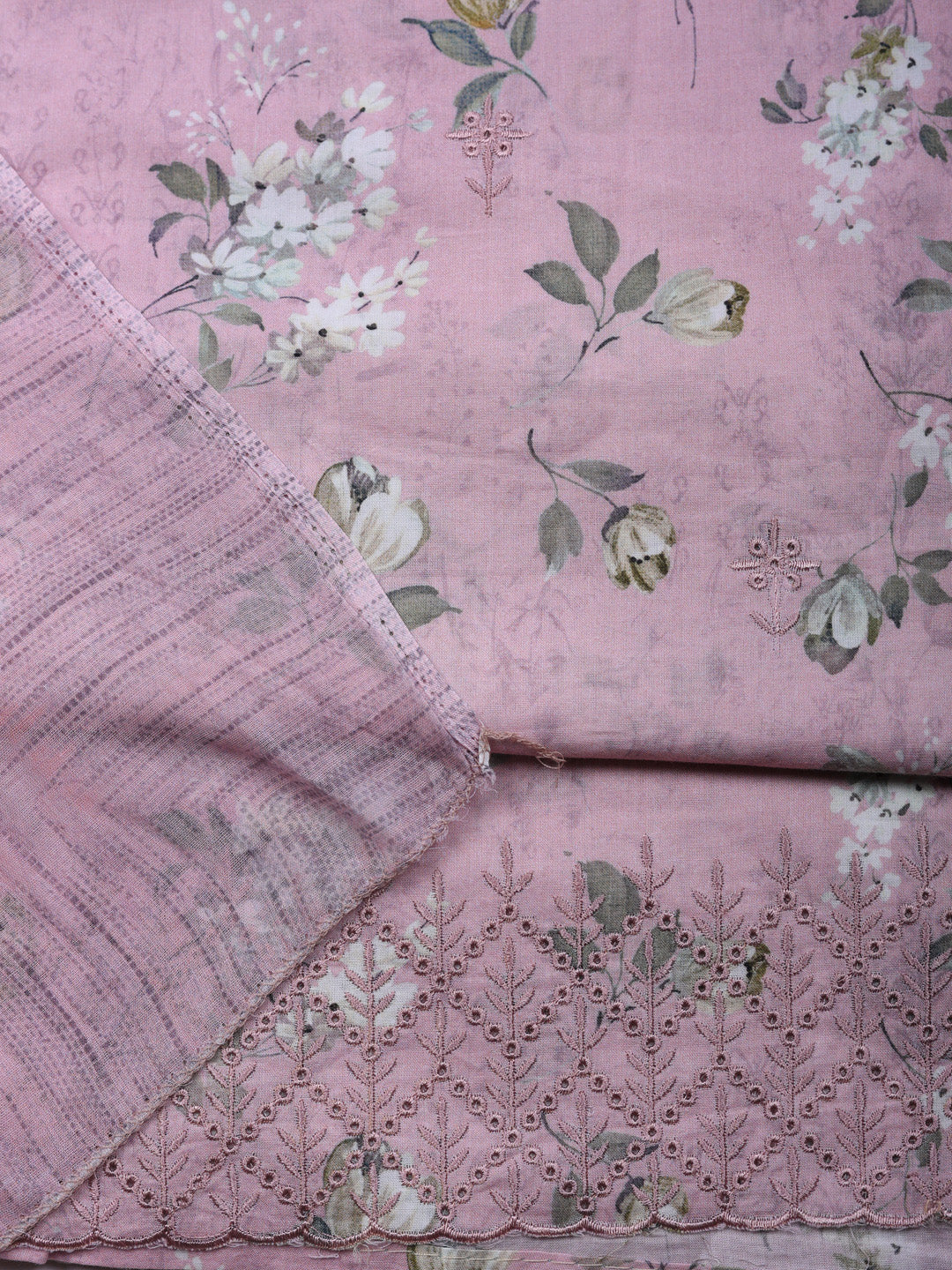 Embroidered Cotton Unstitched Suit With Pant &amp; Dupatta