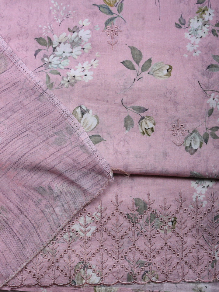Embroidered Cotton Unstitched Suit With Pant &amp; Dupatta