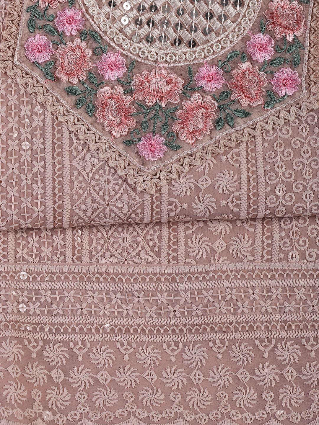 Chiken Work Georgette Unstitched Suit With Dupatta