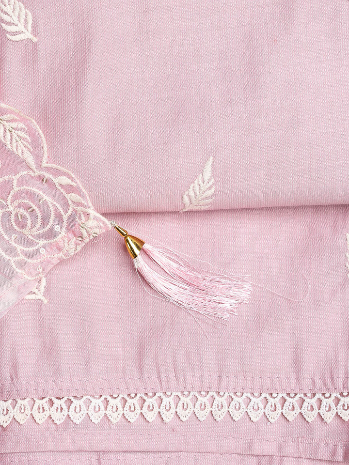 Neck Embroidery Chanderi Unstitched Suit With Dupatta