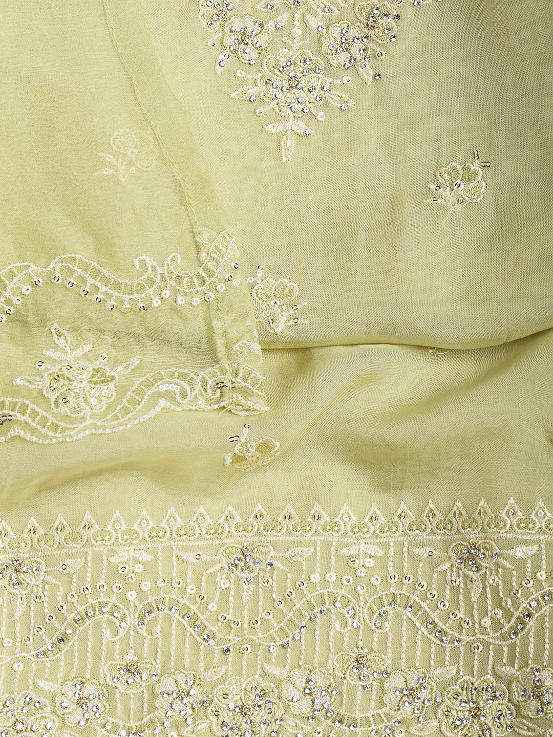 Embroidered Chanderi Unstitched Suit Piece With Dupatta
