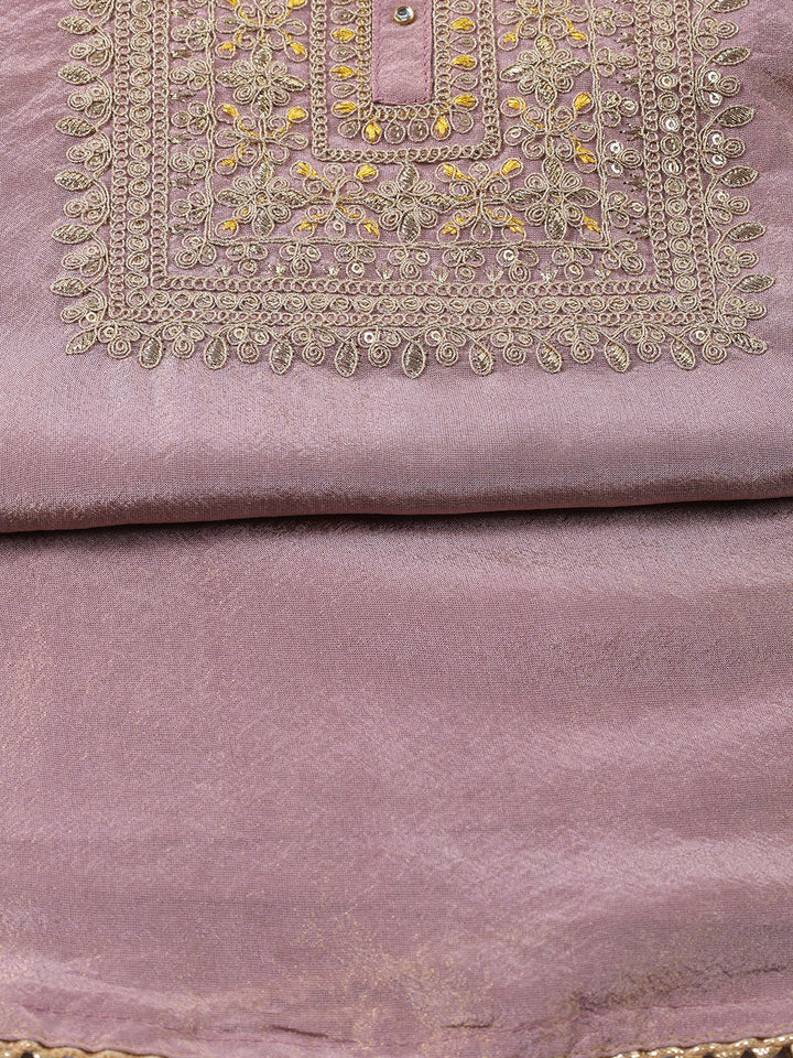 Neck Embroidered Tissue Unstitched Suit With Dupatta