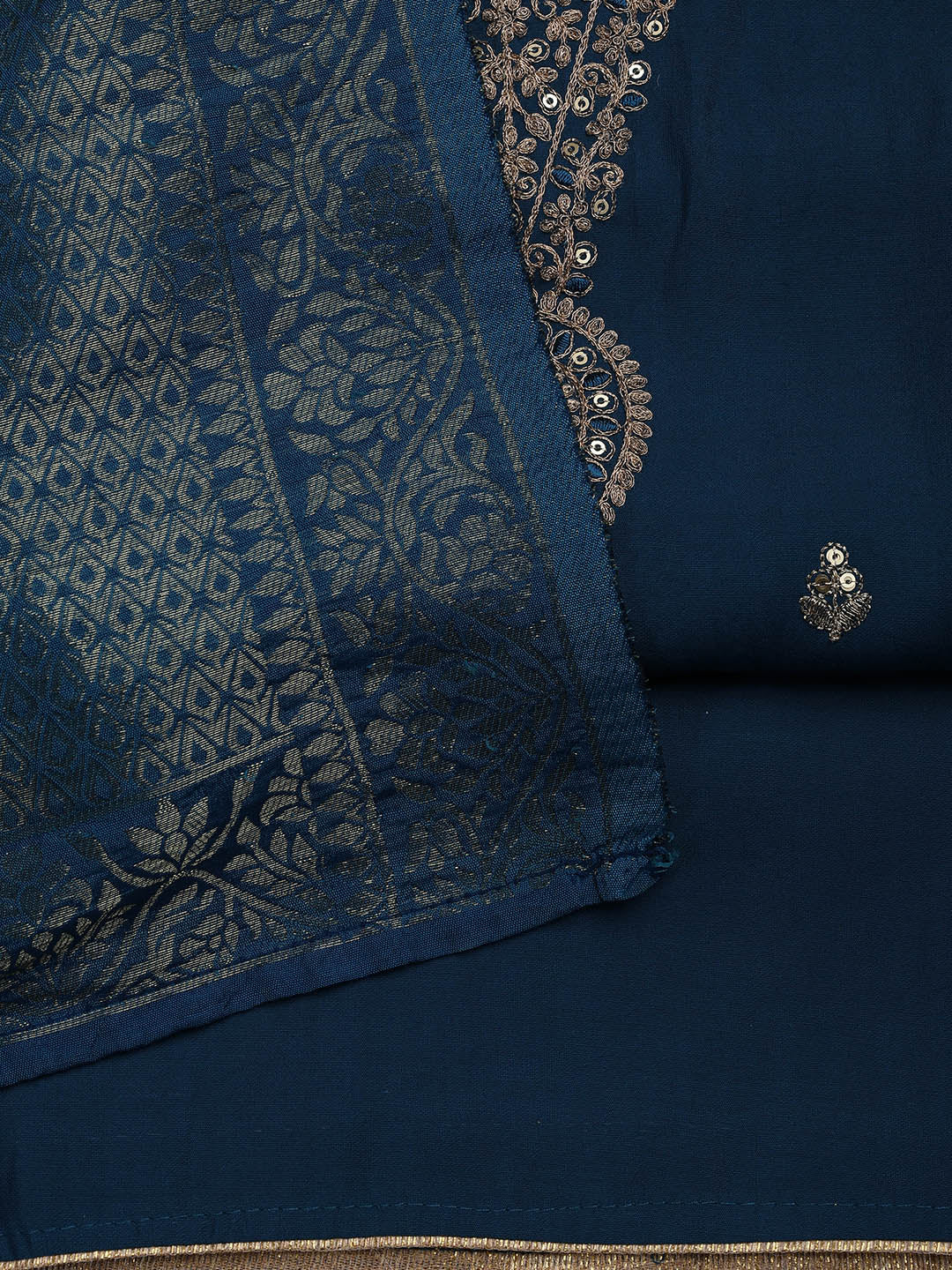 Embroidered Chanderi Unstitched Suit Piece With Dupatta