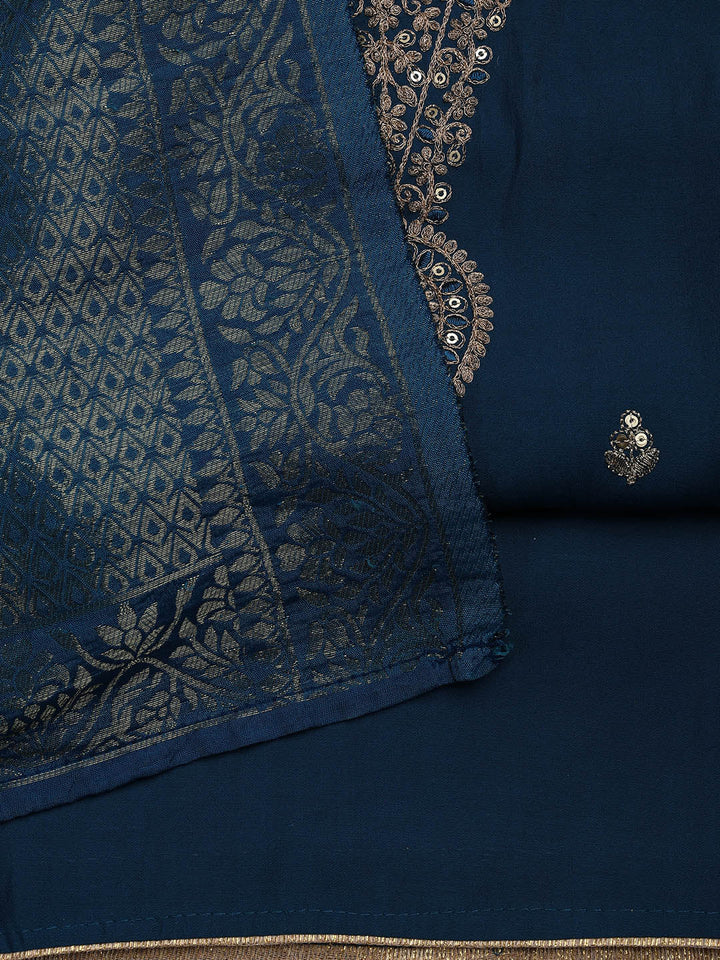 Embroidered Chanderi Unstitched Suit Piece With Dupatta