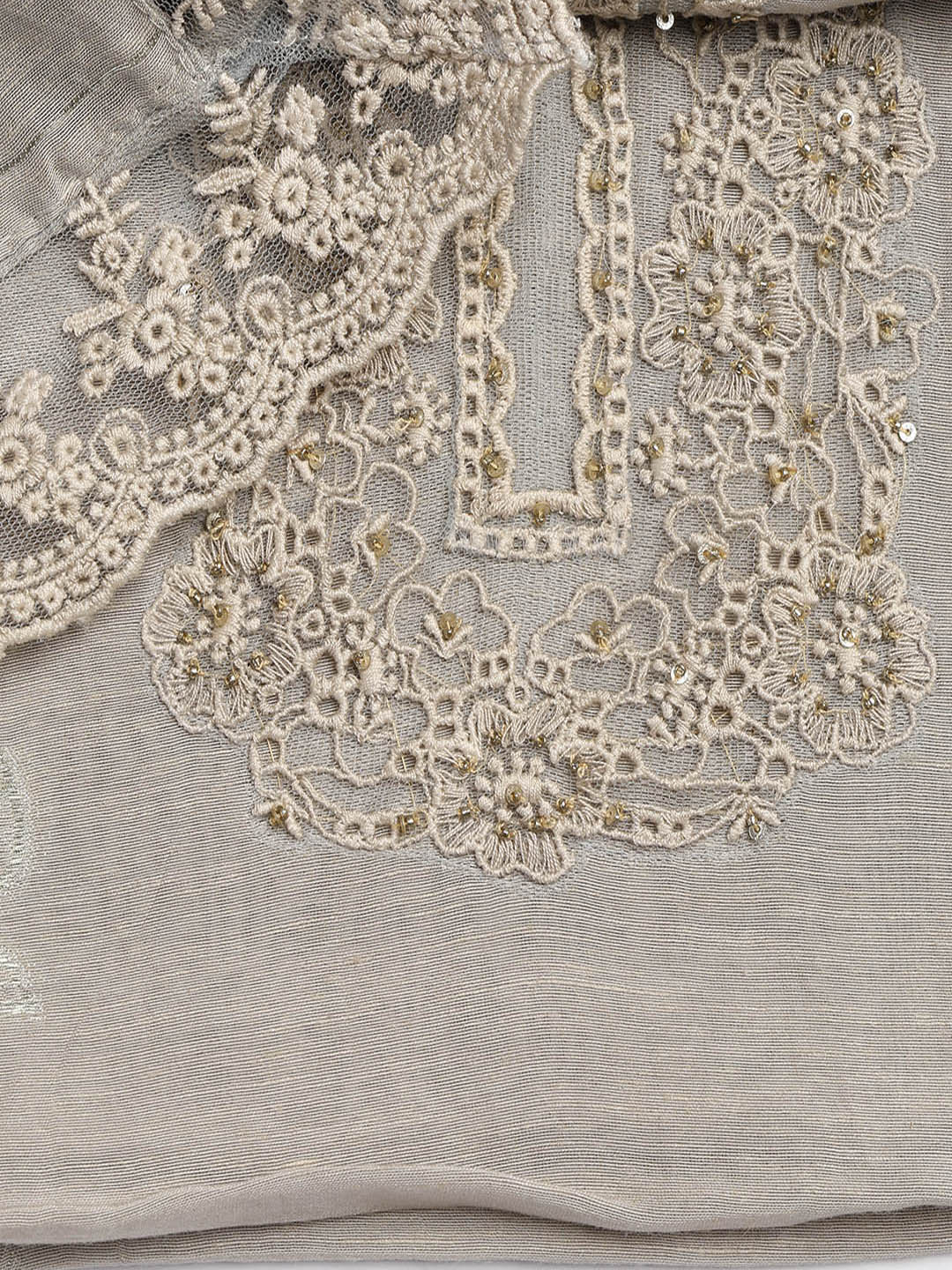 Embroidery Linen Unstitched Suit With Dupatta