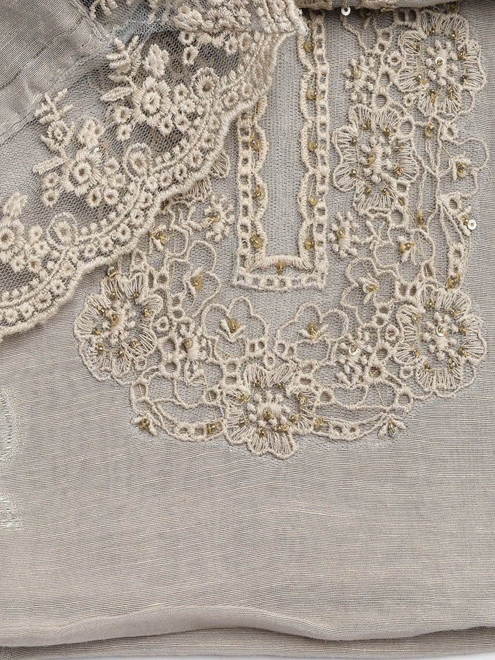 Embroidery Linen Unstitched Suit With Dupatta