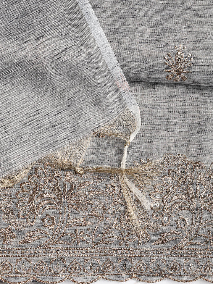 Embroidered Chanderi Unstitched Suit Piece With Dupatta