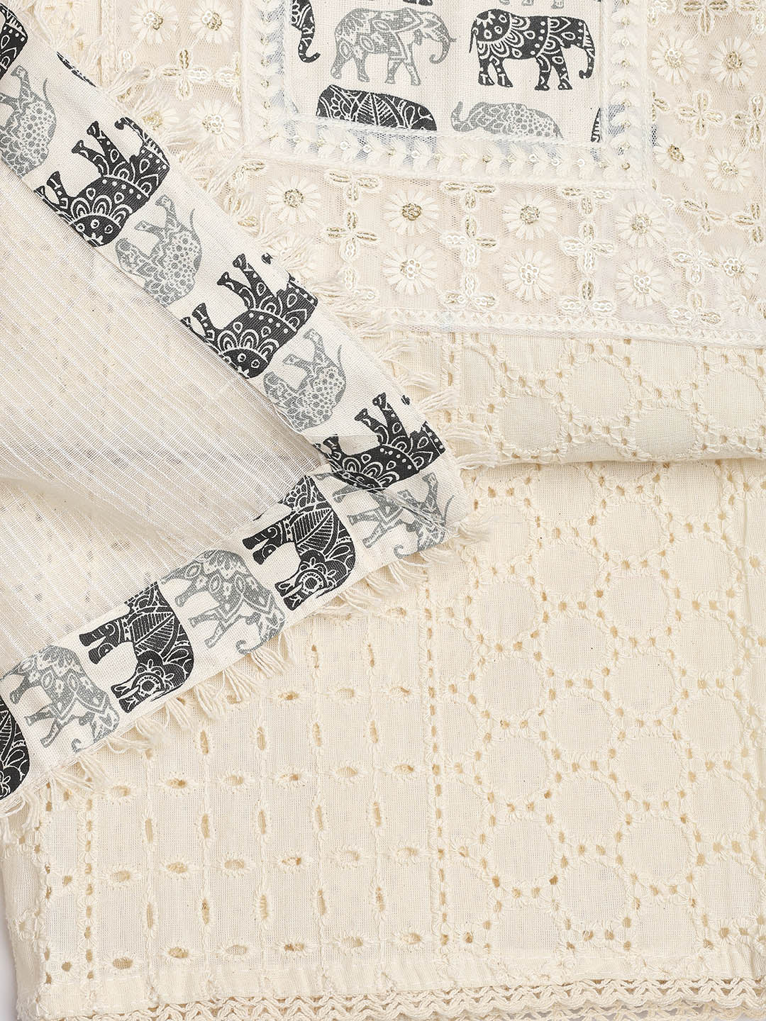 Printed Cotton Blend Unstitched Suit Piece With Dupatta
