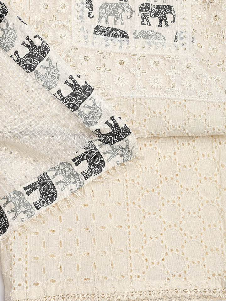 Printed Cotton Blend Unstitched Suit Piece With Dupatta