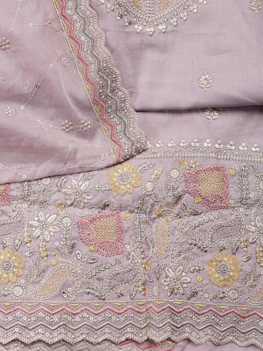 Embroidered Cotton Blend Unstitched Suit Piece With Dupatta