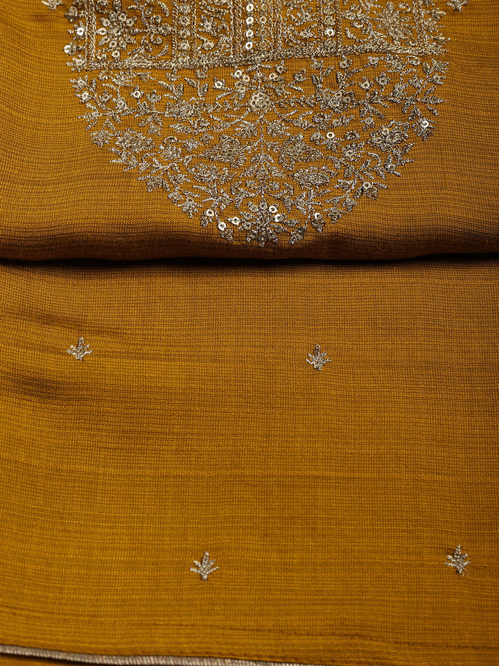 Neck Embroidered Chanderi Unstitched Suit Piece With Dupatta