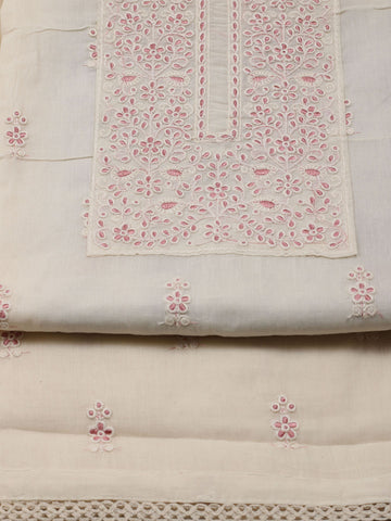 Neck Embroidered Cotton Unstitched Suit Piece With Dupatta