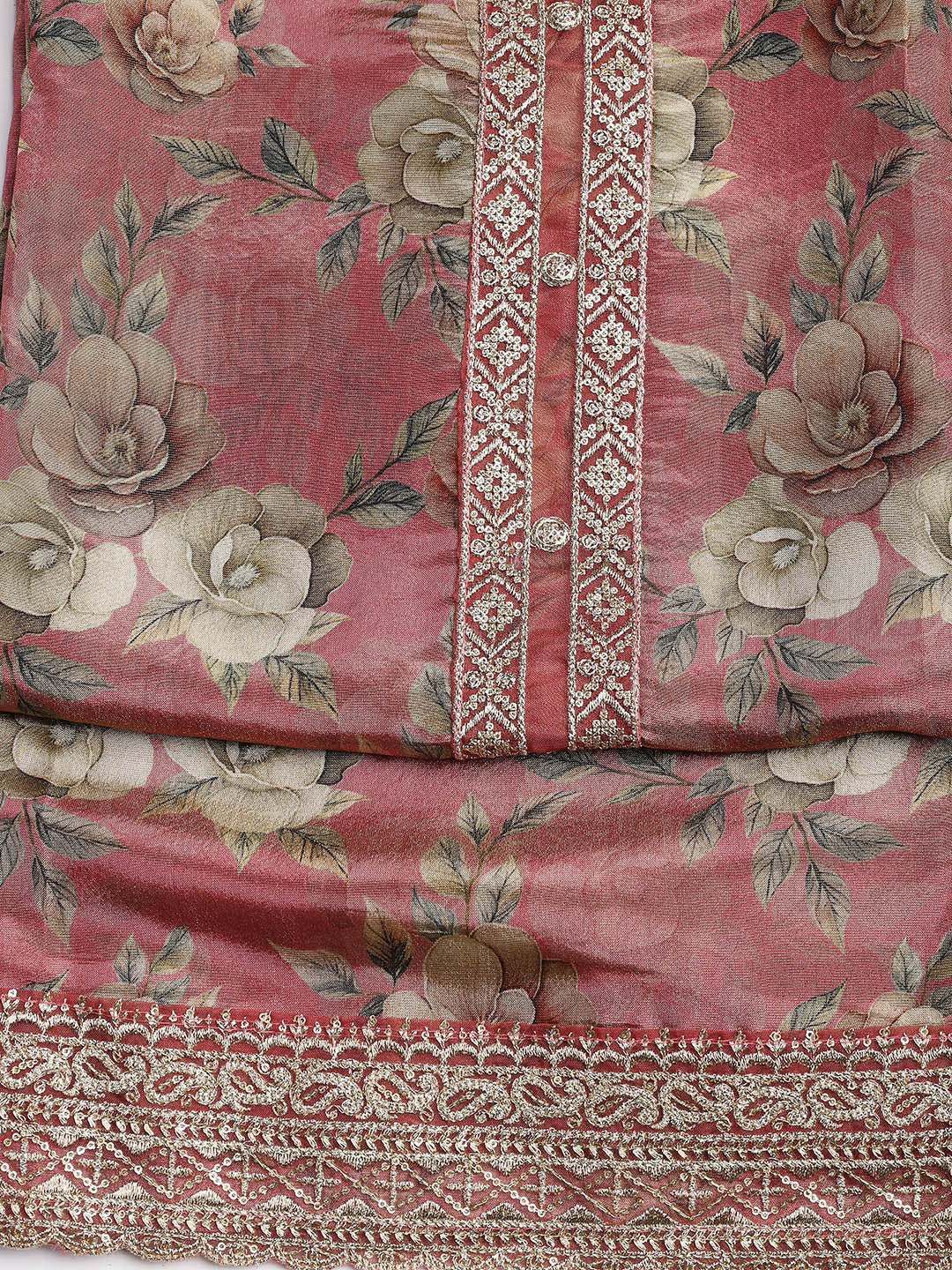 Patch Neck Art Silk Unstitched Suit With Dupatta