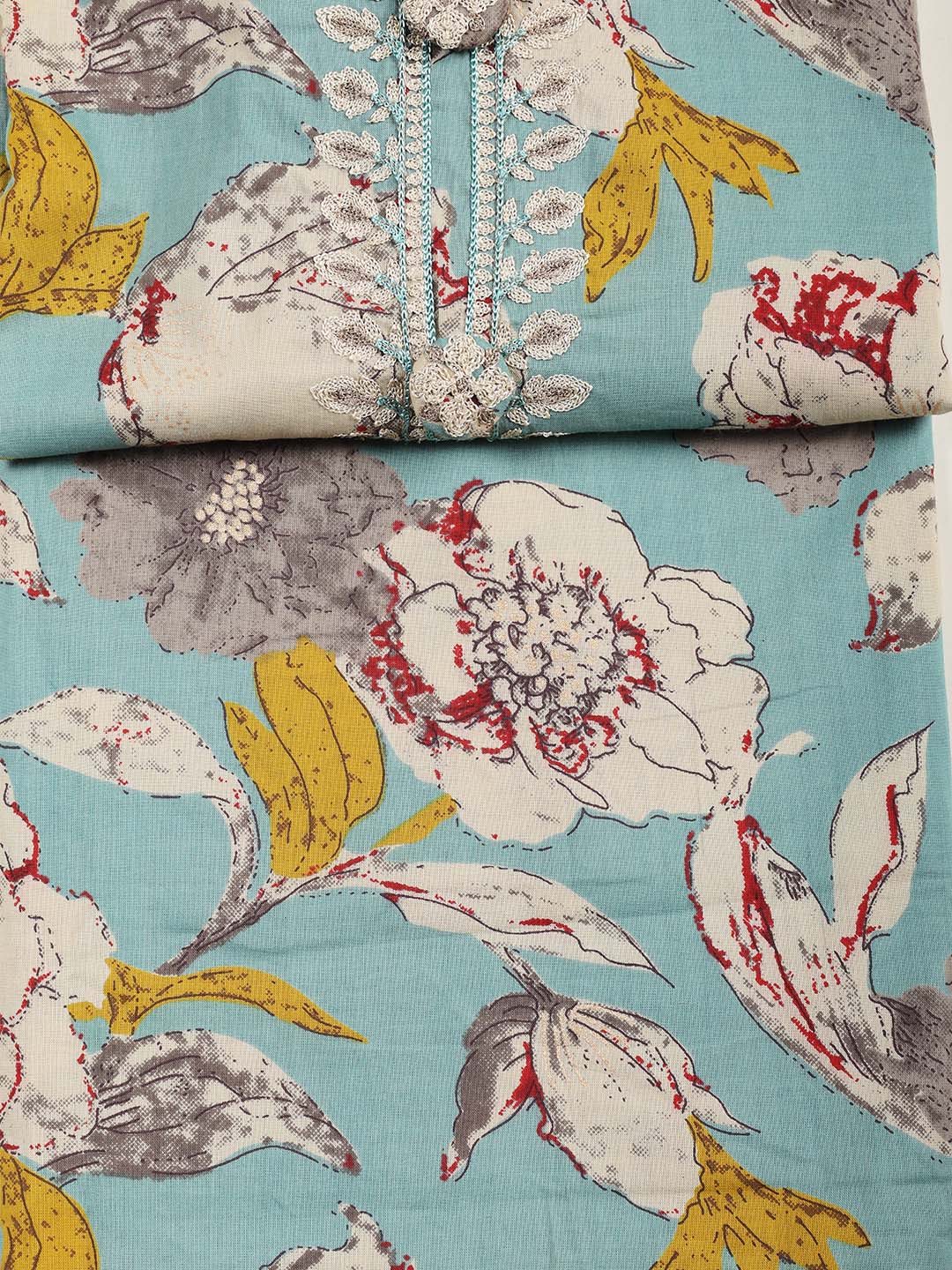 Printed Cotton Blend Unstitched Suit Piece With Dupatta