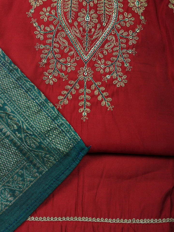 Woven Design Chanderi Unstitched Suit With Pant &amp; Dupatta