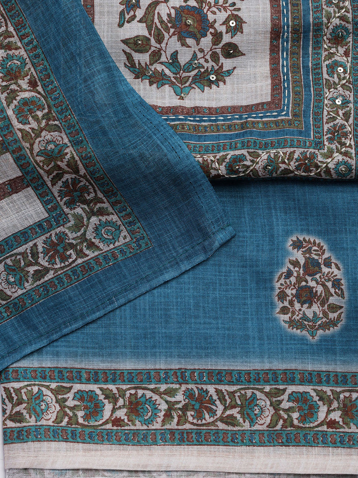 Printed Chanderi Unstitched Suit With Dupatta