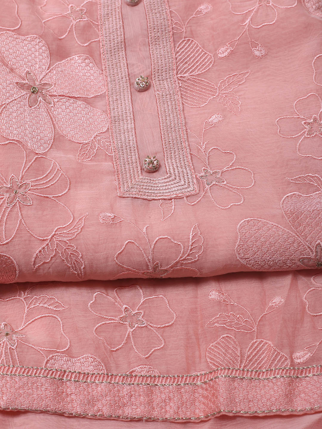 Embroidered Chanderi Unstitched Suit With Dupatta