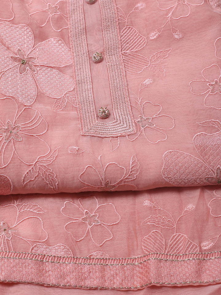 Embroidered Chanderi Unstitched Suit With Dupatta