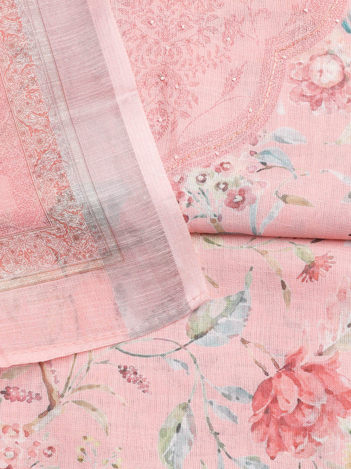 Floral Printed Linen Unstitched Suit Piece With Dupatta