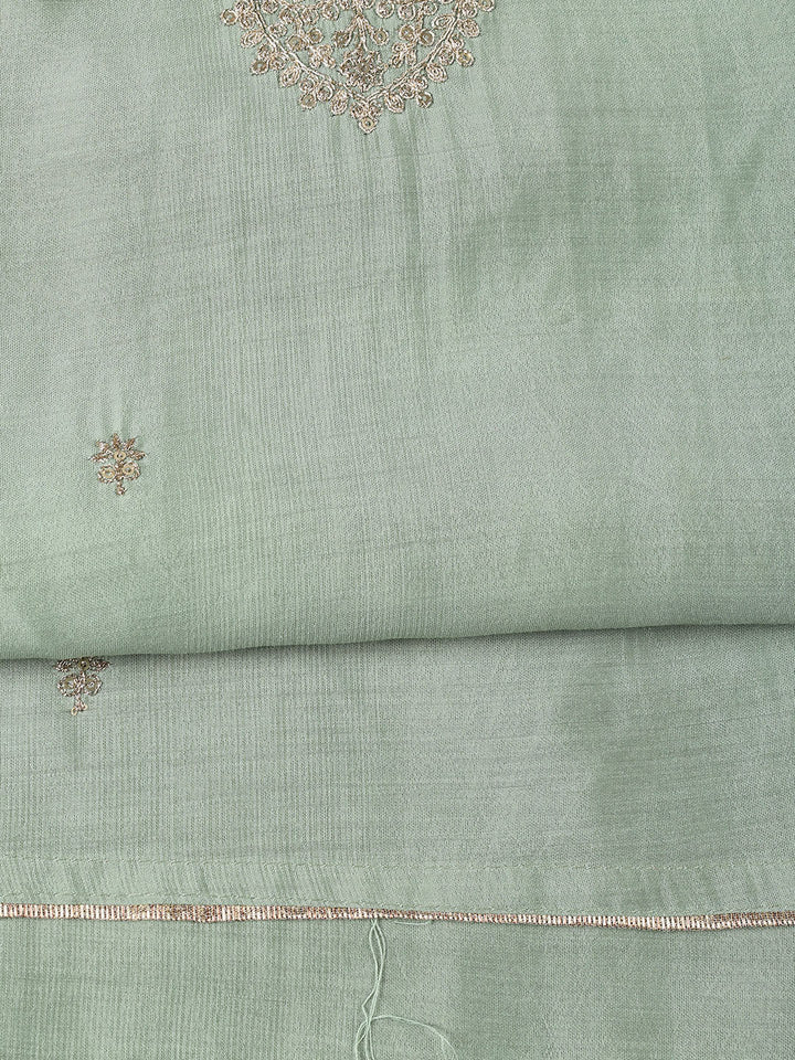 Neck Embroidered Chanderi Unstitched Suit Piece With Dupatta