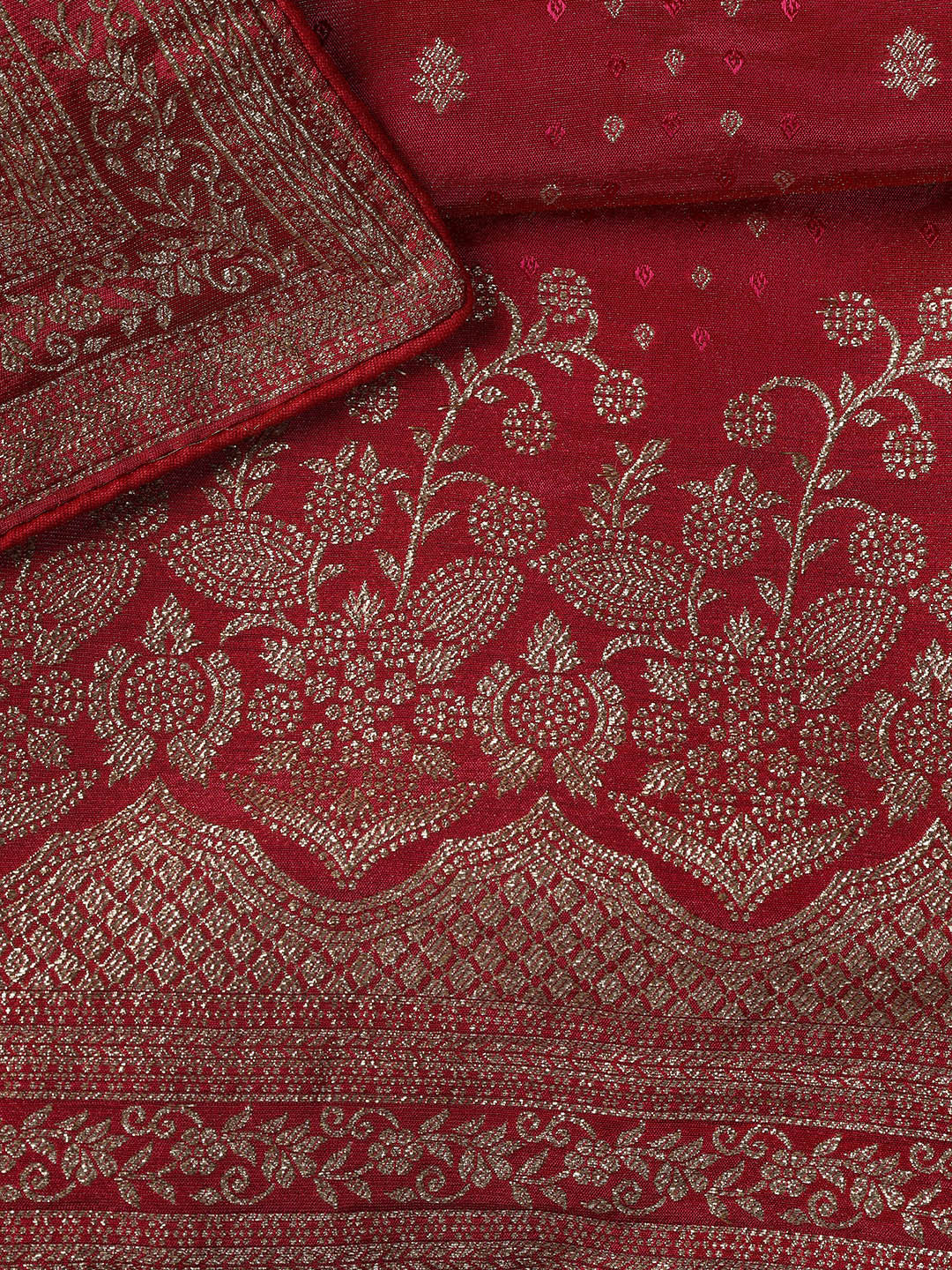 Embroidered Art Silk Unstitched Suit Piece With Dupatta
