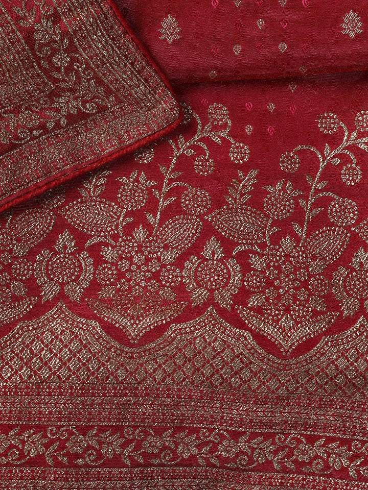 Embroidered Art Silk Unstitched Suit Piece With Dupatta