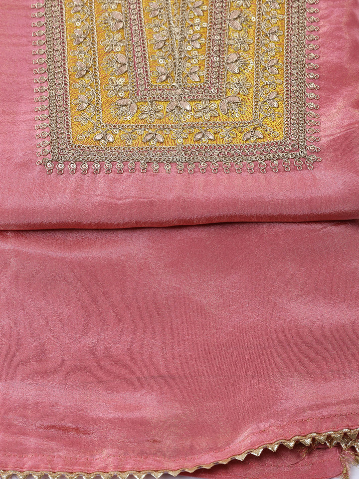 Neck Embroidered Tissue Unstitched Suit With Dupatta