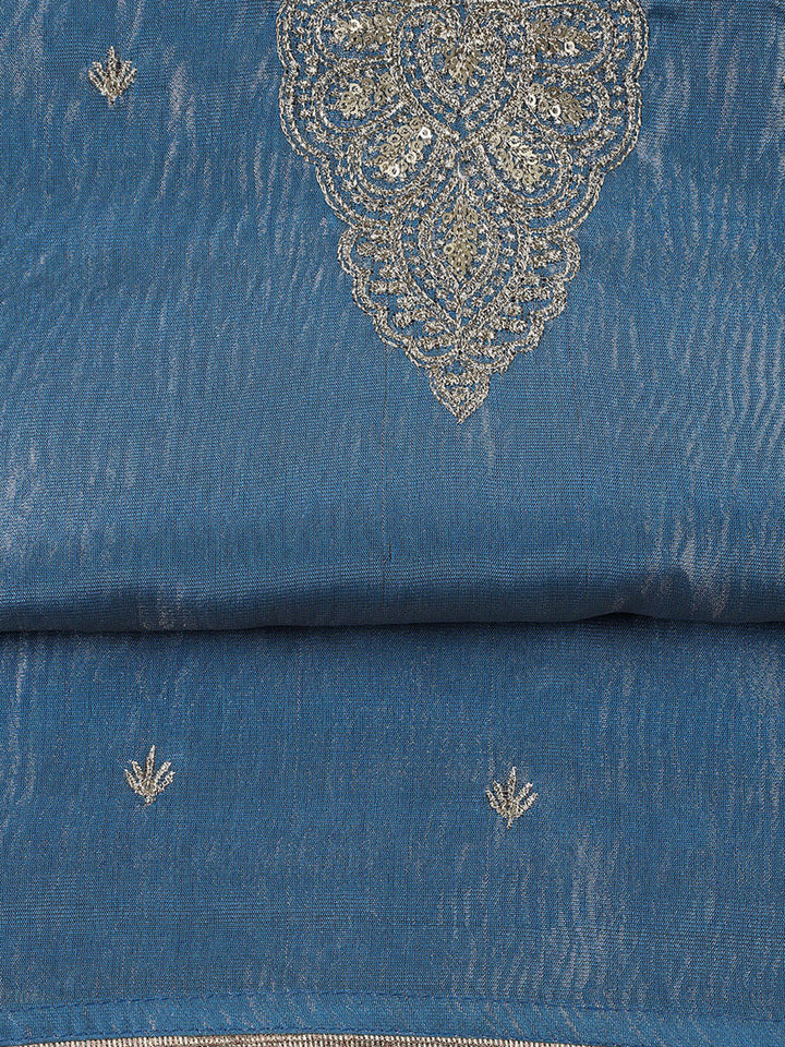 Neck Embroidered Tissue Unstitched Suit Piece With Dupatta