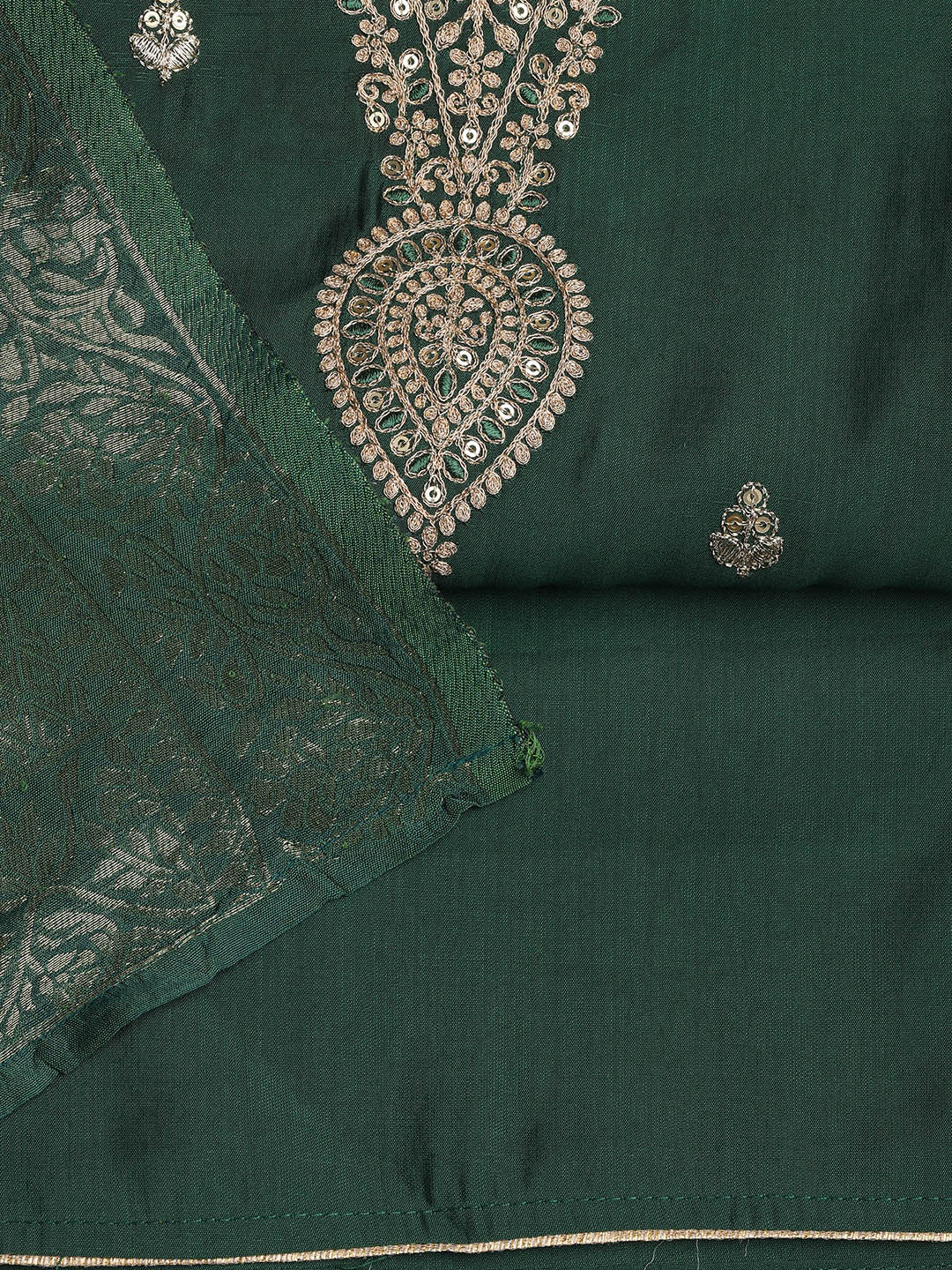 Embroidered Chanderi Unstitched Suit Piece With Dupatta