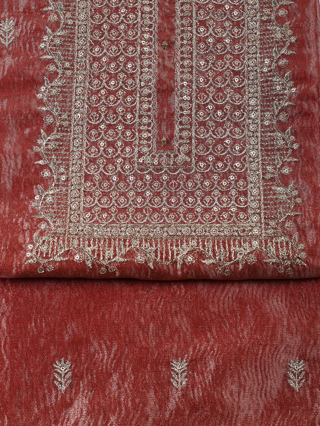 Neck Embroidered Tissue Unstitched Suit Piece With Dupatta