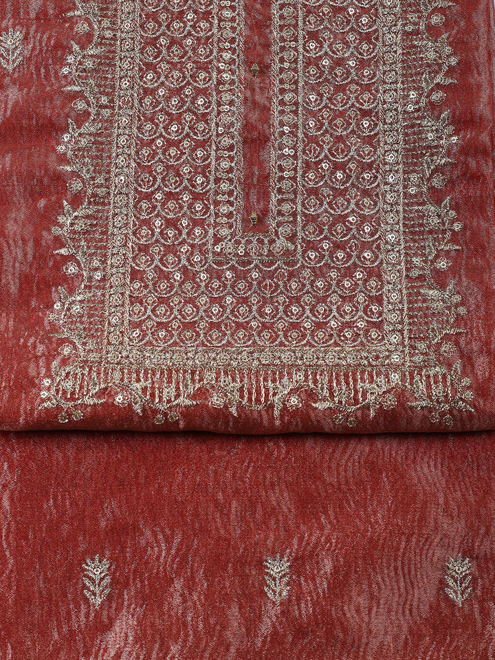 Neck Embroidered Tissue Unstitched Suit Piece With Dupatta