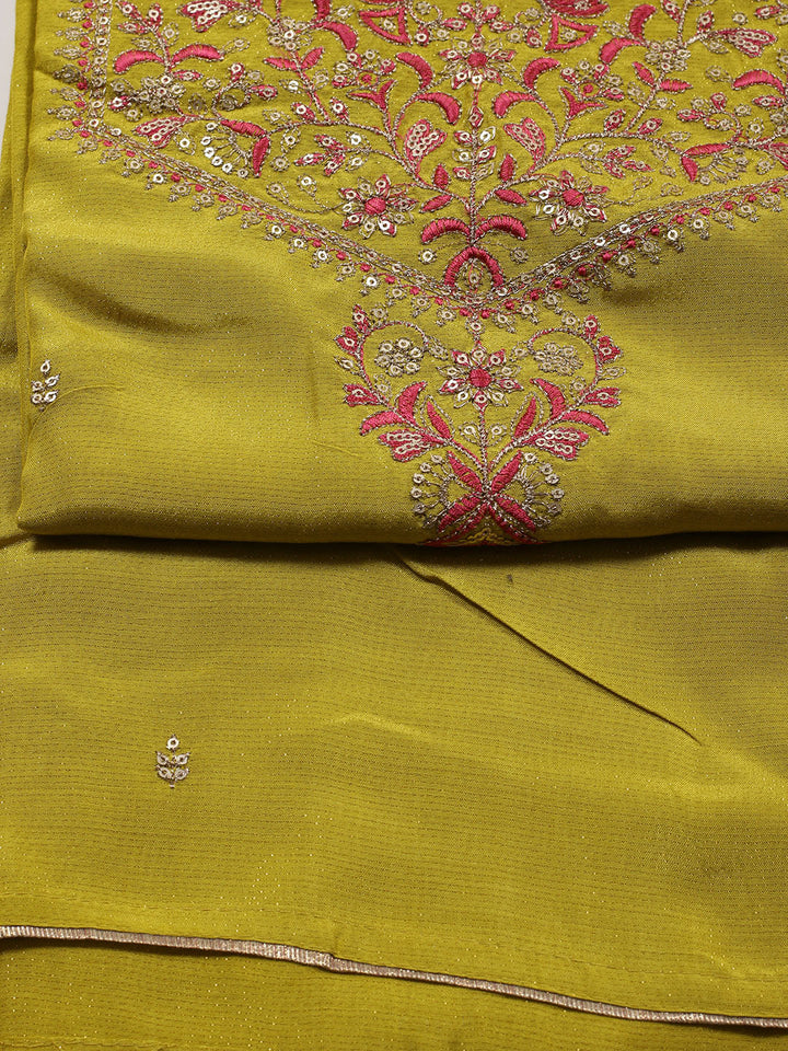 Neck Embroidered Chanderi Unstitched Suit Piece With Dupatta
