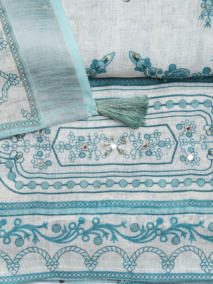 Printed Linen Unstitched Suit With Dupatta
