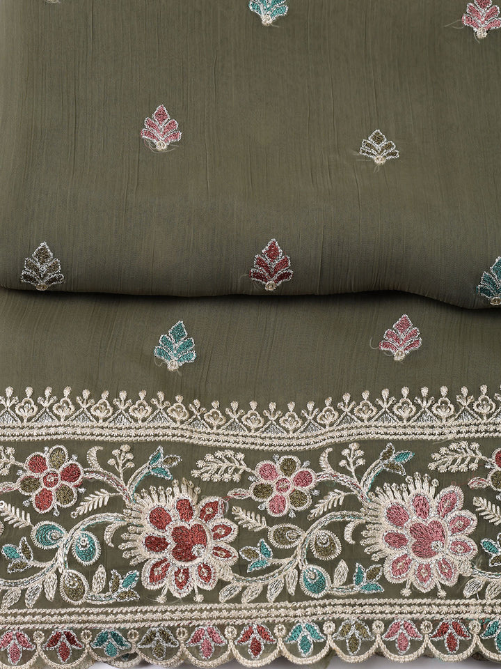 Embroidered Organza Unstitched Suit With Dupatta
