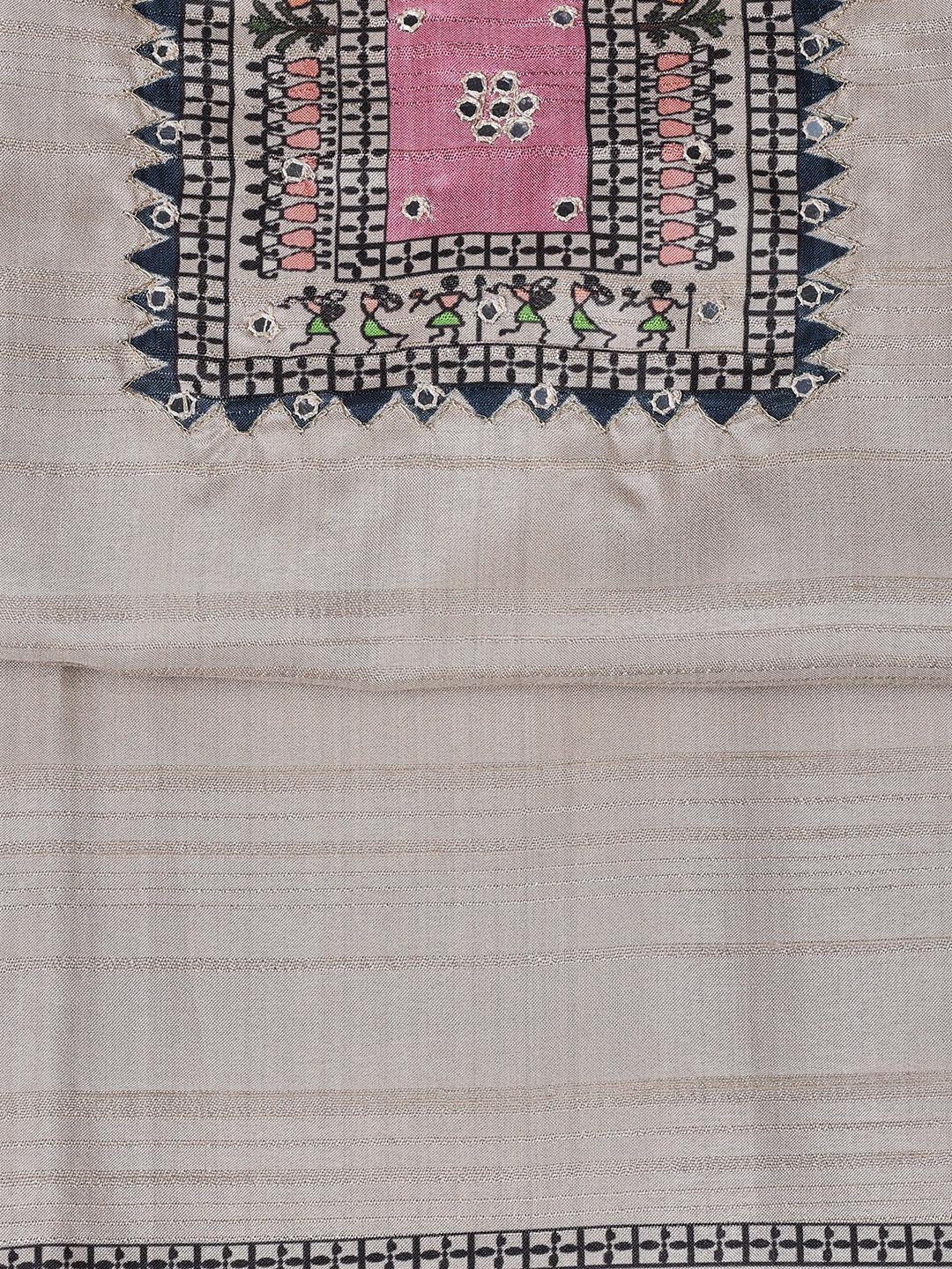 Printed Art Tussar Unstitched Suit With Dupatta