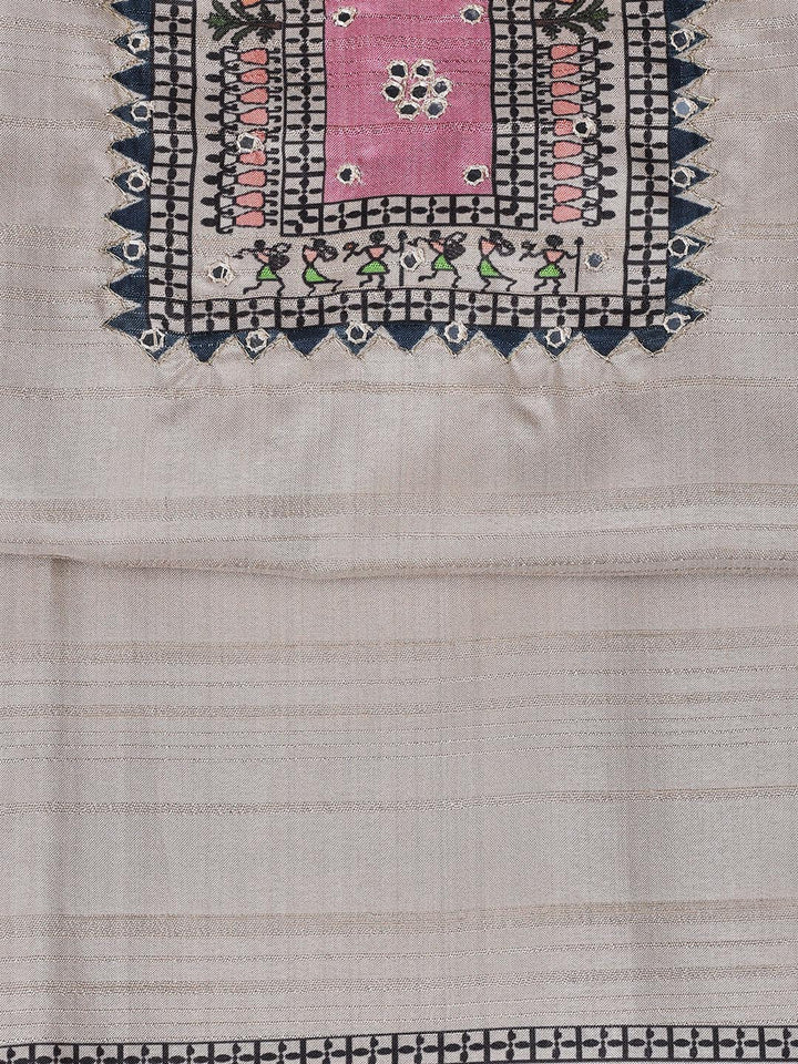 Printed Art Tussar Unstitched Suit With Dupatta